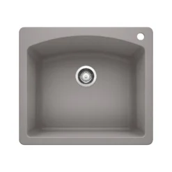 Blanco Diamond 25" Dual Mount Granite Composite Kitchen Sink, Silgranit, Metallic Gray, 440209