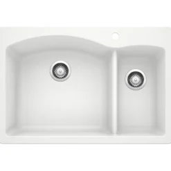 Blanco Diamond 33" Dual Mount Granite Composite Kitchen Sink, Silgranit, 70/30 Double Bowl, White, 440200