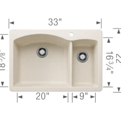 Blanco Diamond 33" Dual Mount Granite Composite Kitchen Sink, Silgranit, 70/30 Double Bowl, Biscuit, 443062