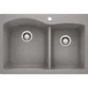 Blanco Diamond 33" Dual Mount Granite Composite Kitchen Sink, Silgranit, 60/40 Double Bowl, Metallic Gray, 440214