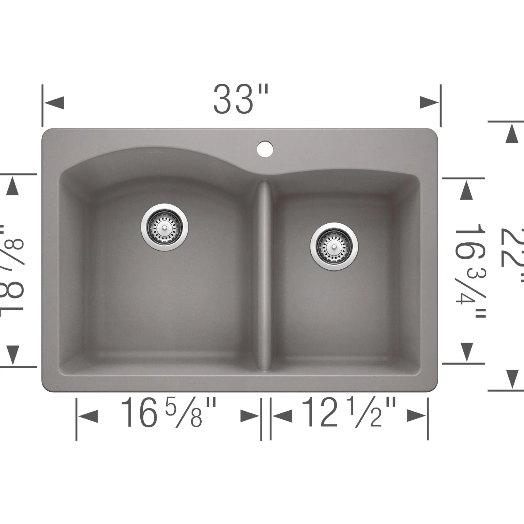 Blanco Diamond 33" Dual Mount Granite Composite Kitchen Sink, Silgranit, 60/40 Double Bowl, Metallic Gray, 440214