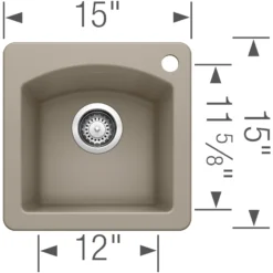 Blanco Diamond 15" Square Granite Composite Bar/Prep Sink, Silgranit, Truffle, 441295