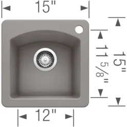 Blanco Diamond 15" Square Granite Composite Bar/Prep Sink, Silgranit, Metallic Gray, 440203