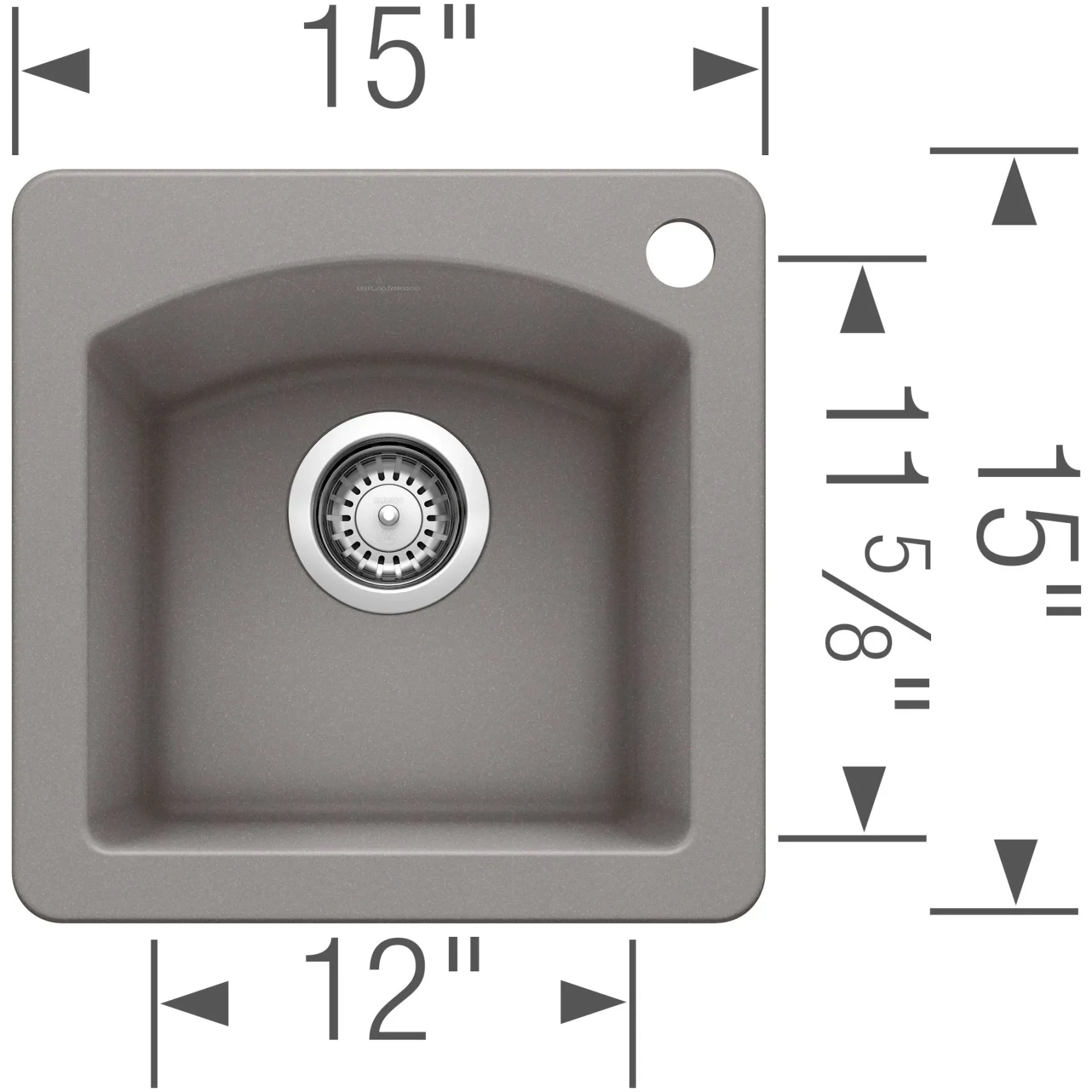 Blanco Diamond 15" Square Granite Composite Bar/Prep Sink, Silgranit, Metallic Gray, 440203