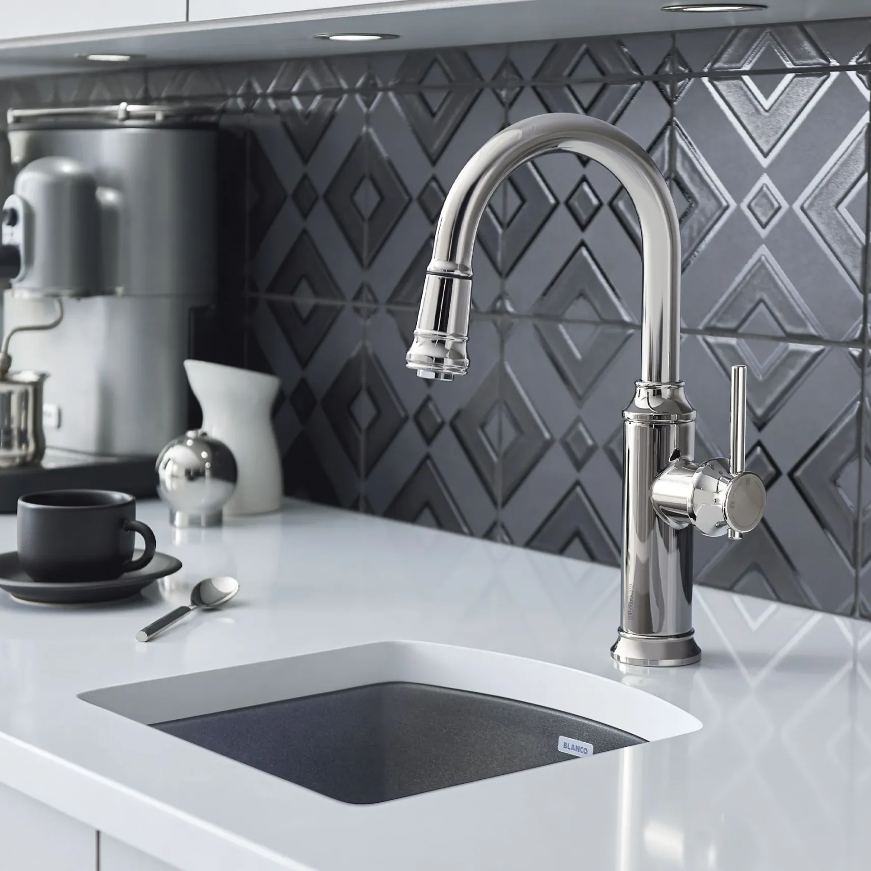 Blanco Diamond 15" Square Granite Composite Bar/Prep Sink, Silgranit, Metallic Gray, 440203