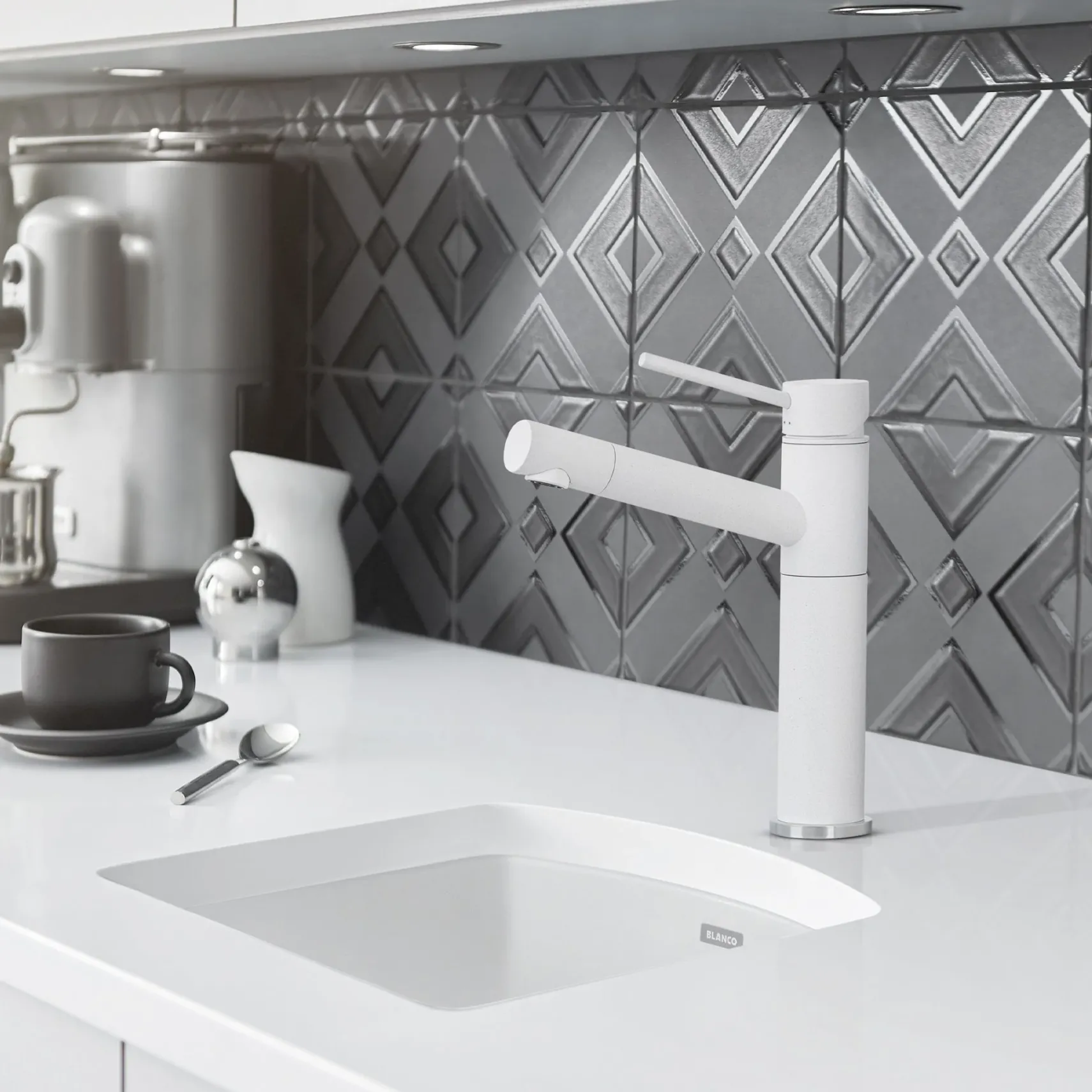 Blanco Diamond 15" Square Granite Composite Bar/Prep Sink, Silgranit, White, 440205