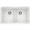 Blanco Diamond 32" Undermount Granite Composite Kitchen Sink, Silgranit, 50/50 Double Bowl, White, 442074