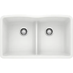 Blanco Diamond 32" Undermount Granite Composite Kitchen Sink, Silgranit, 50/50 Double Bowl, White, 442074
