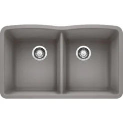 Blanco Diamond 32" Undermount Granite Composite Kitchen Sink, Silgranit, 50/50 Double Bowl, Metallic Gray, 440183