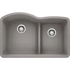Blanco Diamond 32" Undermount Granite Composite Kitchen Sink, Silgranit, 60/40 Double Bowl, Metallic Gray, 441592