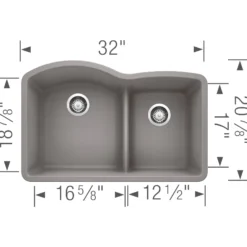 Blanco Diamond 32" Undermount Granite Composite Kitchen Sink, Silgranit, 60/40 Double Bowl, Metallic Gray, 441592