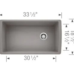 Blanco Diamond 34" Undermount Granite Composite Kitchen Sink, Silgranit, Metallic Gray, 441770