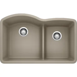 Blanco Diamond 32" Undermount Granite Composite Kitchen Sink, Silgranit, 60/40 Double Bowl, Truffle, 441596