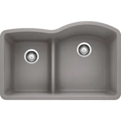 Blanco Diamond 32" Undermount Granite Composite Kitchen Sink, Silgranit, 40/60 Double Bowl, Metallic Gray, 441601