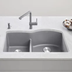 Blanco Diamond 32" Undermount Granite Composite Kitchen Sink, Silgranit, 40/60 Double Bowl, Metallic Gray, 441601