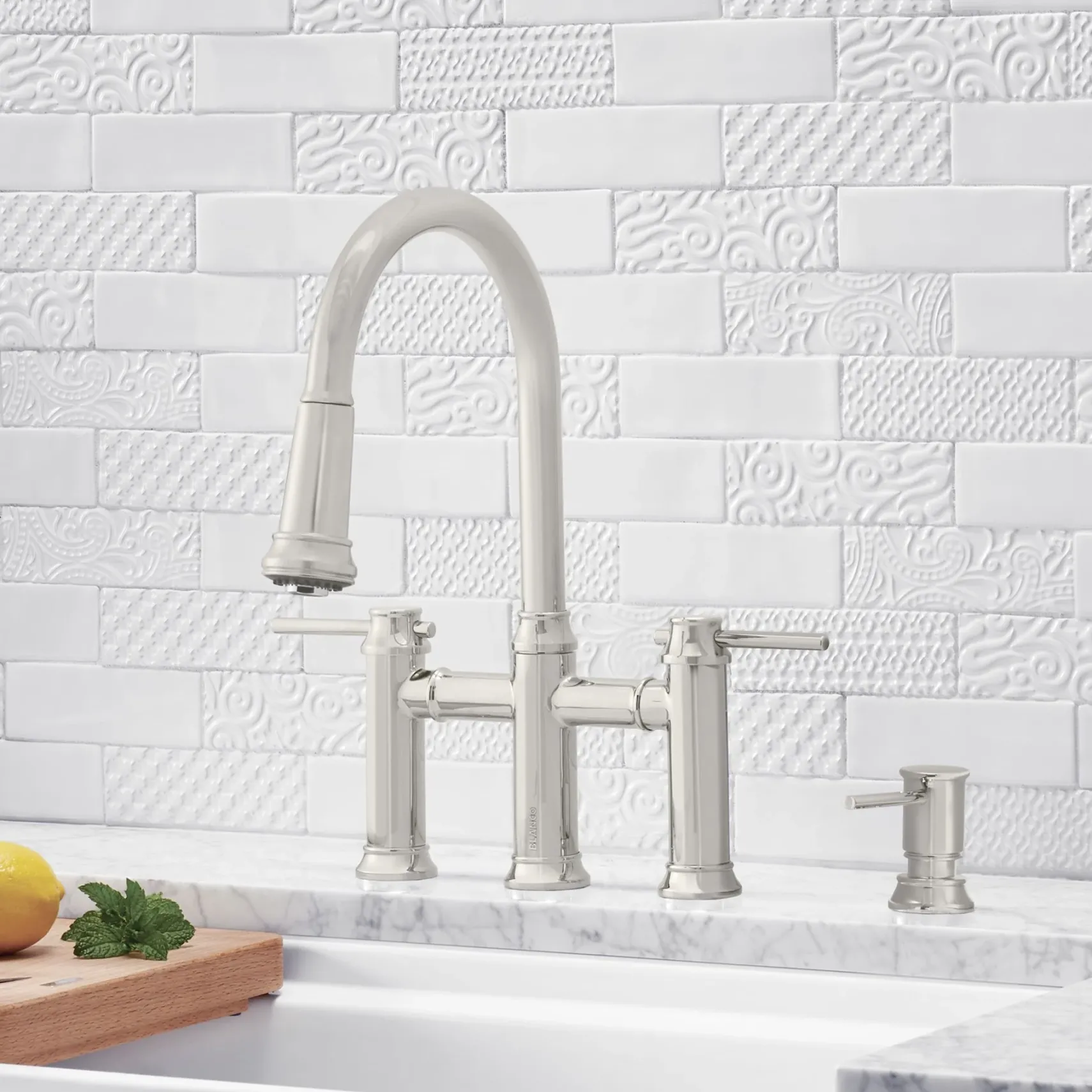 Blanco Empressa 1.5 GPM Brass Kitchen Faucet, Pull-Down, Polished Nickel, 442506