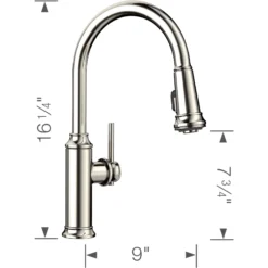 Blanco Empressa 1.5 GPM Brass Kitchen Faucet, Pull-Down, Polished Nickel, 442502
