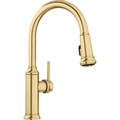 Blanco Empressa High Arc Pull-Down Dual-Spray Kitchen Faucet, Satin Gold, 1.5 GPM, Brass, 442980