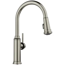 Blanco Empressa High Arc Pull-Down Dual-Spray Kitchen Faucet, Satin Platinum, 1.5 GPM, Brass, 443245