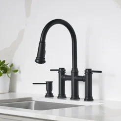 Blanco Empressa Pull-Down Dual-Spray Bridge Faucet, Matte Black, 1.5 GPM, Brass, 443024