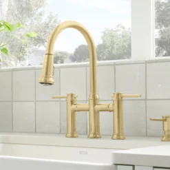 Blanco Empressa Pull-Down Dual-Spray Bridge Faucet, Satin Gold, 1.5 GPM, Brass, 442981