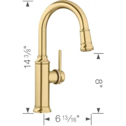 Blanco Empressa Pull-Down Bar Faucet, Satin Gold, 1.5 GPM, Brass, 442983