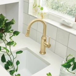 Blanco Empressa Pull-Down Bar Faucet, Satin Gold, 1.5 GPM, Brass, 442983