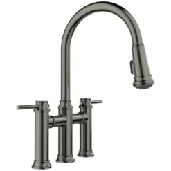 Blanco Empressa Pull-Down Dual-Spray Bridge Faucet, Satin Dark Steel, 1.5 GPM, Brass, 443263