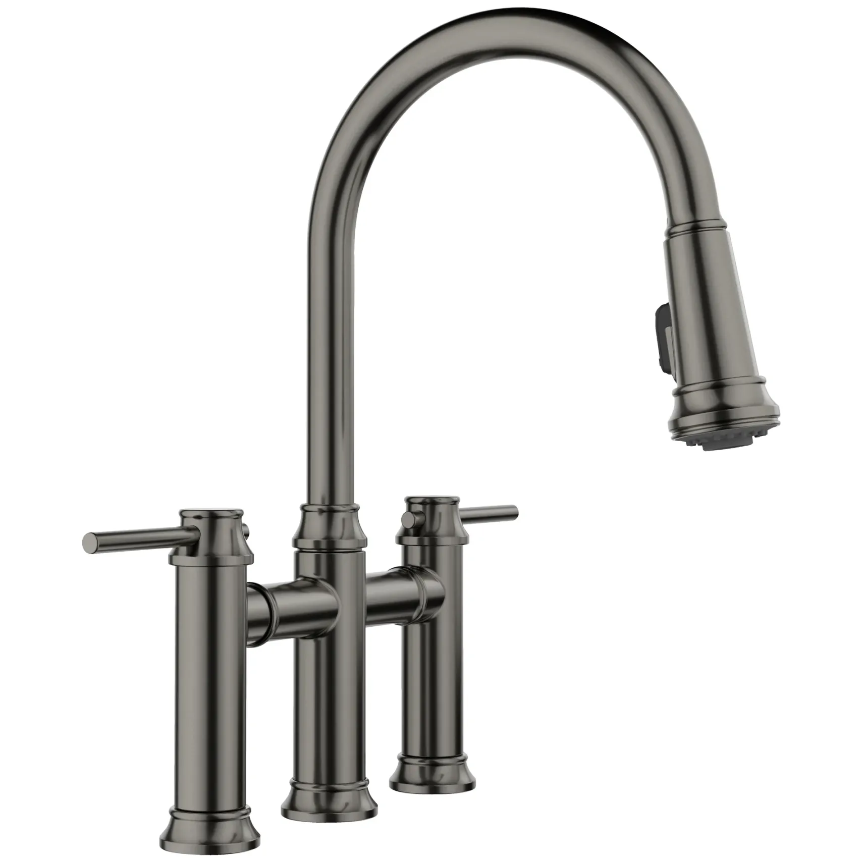 Blanco Empressa Pull-Down Dual-Spray Bridge Faucet, Satin Dark Steel, 1.5 GPM, Brass, 443263