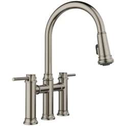 Blanco Empressa Pull-Down Dual-Spray Bridge Faucet, Satin Platinum, 1.5 GPM, Brass, 443273