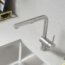 Blanco Linus 1.5 GPM Brass Kitchen Faucet, Pull-Out, Stainless, 526366