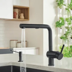 Blanco Linus 1.5 GPM Brass Kitchen Faucet, Pull-Out, Coal Black, 526374