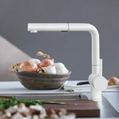 Blanco Linus 1.5 GPM Brass Kitchen Faucet, Pull-Out, White, 526373