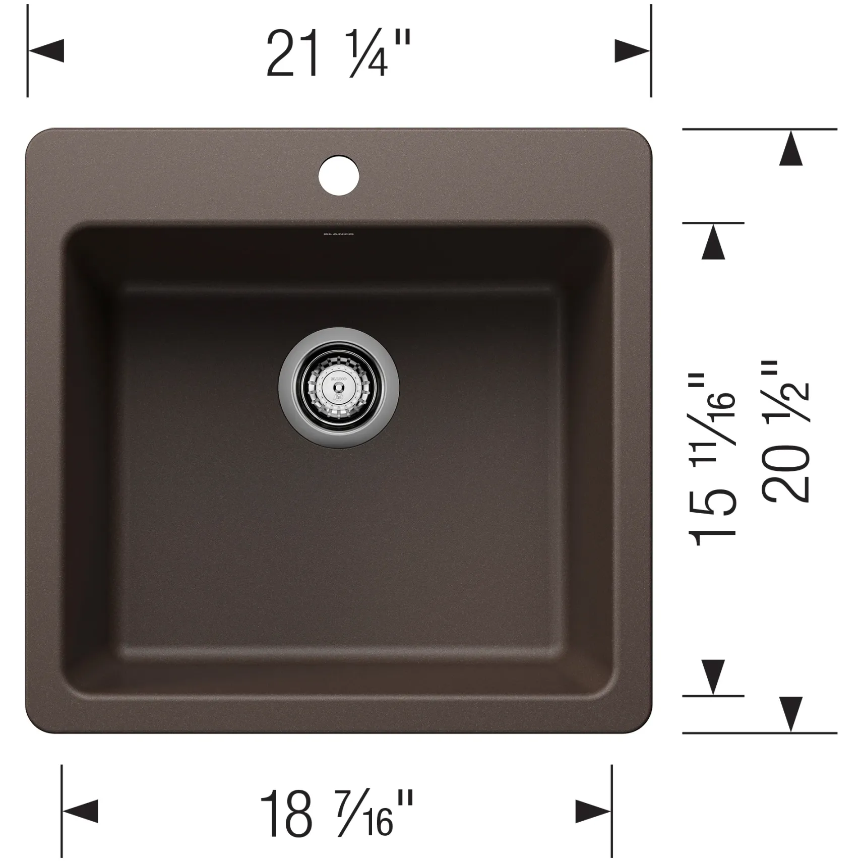 Blanco Liven 21" Dual Mount Silgranit Kitchen Sink, Cafe, 1 Faucet Hole, 443231