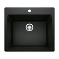 Blanco Liven 25" Dual Mount Granite Composite Laundry Sink, Silgranit, Coal Black, 442924