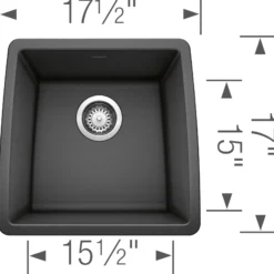 Blanco Performa 18" Rectangle Granite Composite Bar/Prep Sink, Silgranit, Anthracite, 440079
