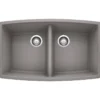 Blanco Performa 33" Undermount Granite Composite Kitchen Sink, Silgranit, 50/50 Double Bowl, Metallic Gray, 440072