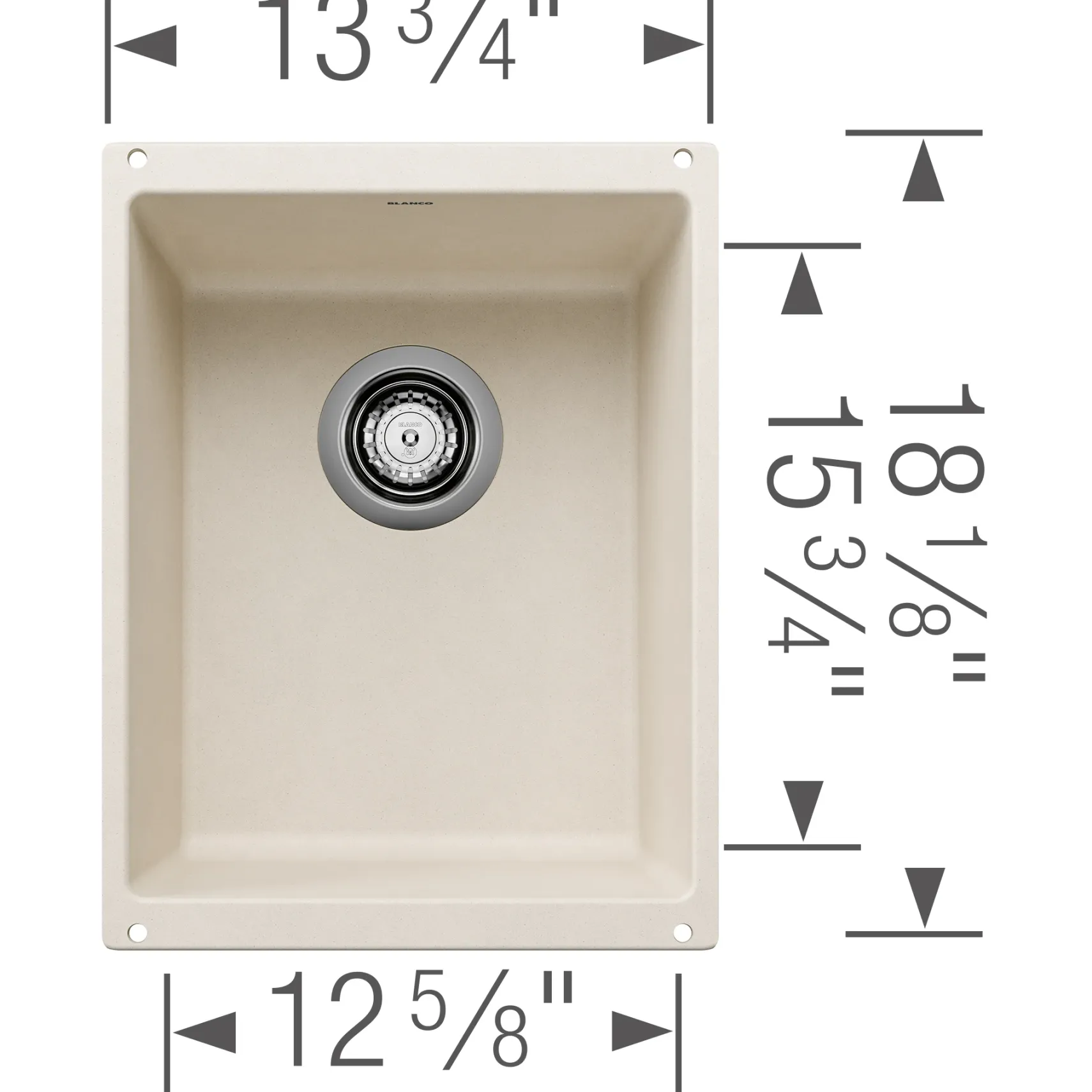 Blanco Precis 14" Rectangle Silgranit Bar/Prep Sink, Soft White, No Faucet Hole, 527404