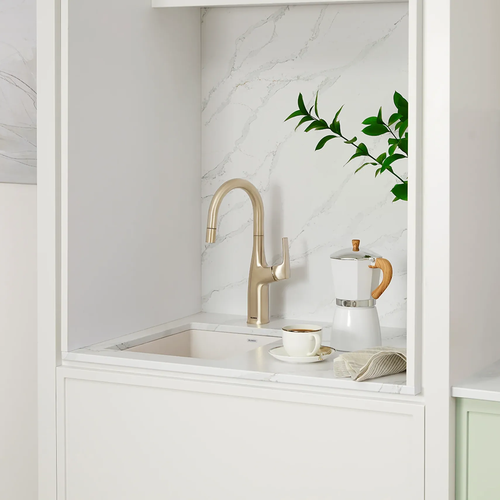 Blanco Precis 14" Rectangle Silgranit Bar/Prep Sink, Soft White, No Faucet Hole, 527404