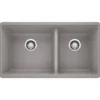 Blanco Precis 33" Undermount Granite Composite Kitchen Sink, Silgranit, 60/40 Double Bowl, Metallic Gray, 441130