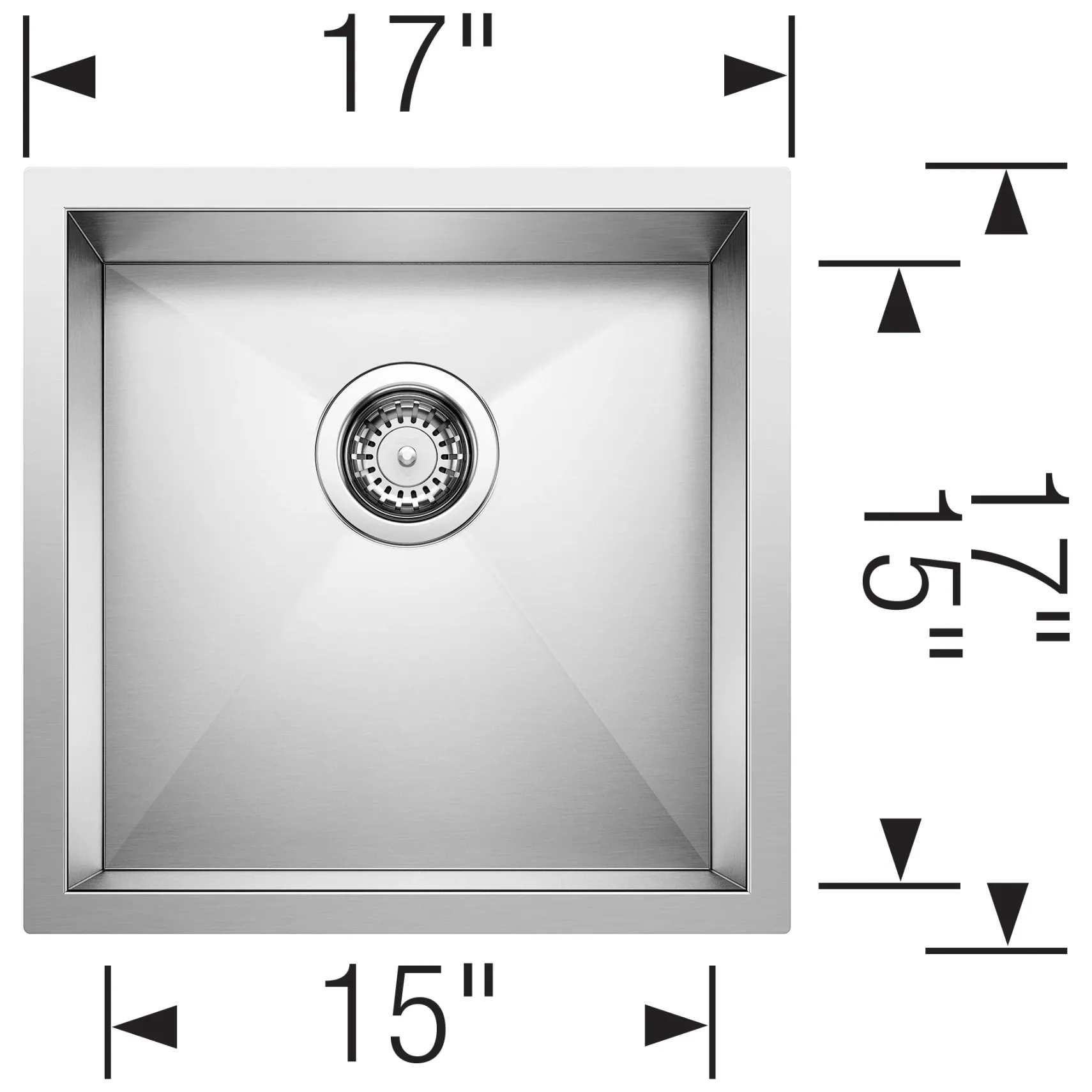 Blanco Quatrus 17" Square Stainless Steel Bar/Prep Sink, Satin Polish, 18 Gauge, No Faucet Hole, 443049