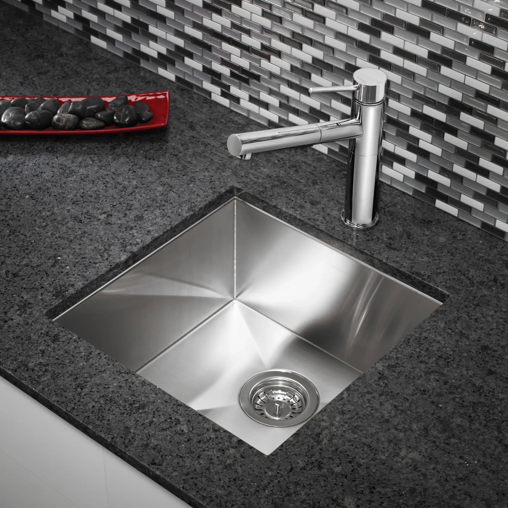 Blanco Quatrus 17" Square Stainless Steel Bar/Prep Sink, Satin Polish, 18 Gauge, No Faucet Hole, 443049