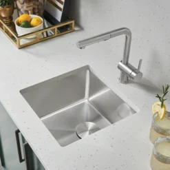 Blanco Quatrus 17" Square Stainless Steel Bar/Prep Sink, Satin Polish, 18 Gauge, No Faucet Hole, 443144