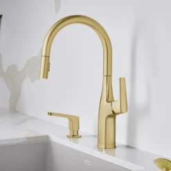 Blanco Rivana High-Arc Pull-Down Dual-Spray Kitchen Faucet, Satin Gold, 1.5 GPM, Brass, 442985