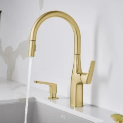 Blanco Rivana High-Arc Pull-Down Dual-Spray Kitchen Faucet, Satin Gold, 1.5 GPM, Brass, 442985