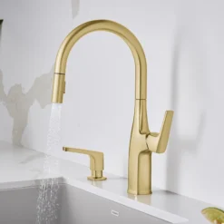 Blanco Rivana High-Arc Pull-Down Dual-Spray Kitchen Faucet, Satin Gold, 1.5 GPM, Brass, 442985