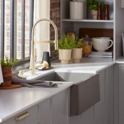 Blanco Rivana Semi-Pro Pull-Down Dual-Spray Kitchen Faucet, Satin Gold, 1.5 GPM, Brass, 442984