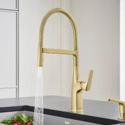 Blanco Rivana Semi-Pro Pull-Down Dual-Spray Kitchen Faucet, Satin Gold, 1.5 GPM, Brass, 442984