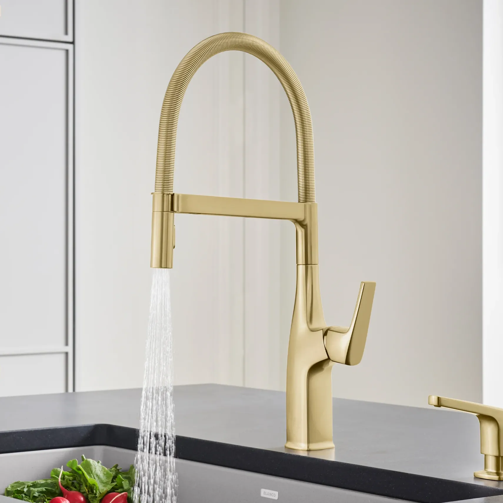 Blanco Rivana Semi-Pro Pull-Down Dual-Spray Kitchen Faucet, Satin Gold, 1.5 GPM, Brass, 442984