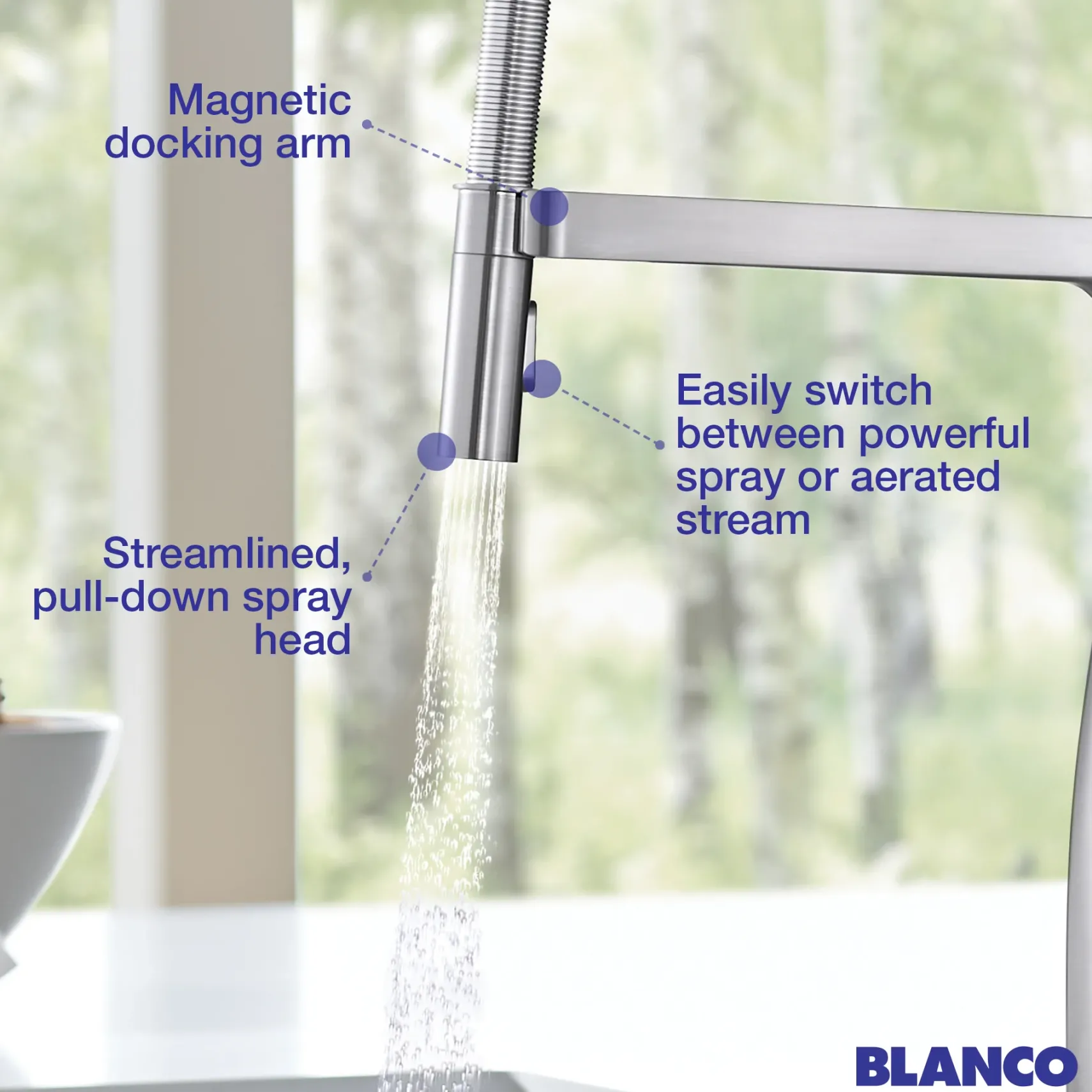 Blanco Rivana Semi-Pro Pull-Down Dual-Spray Kitchen Faucet, Satin Gold, 1.5 GPM, Brass, 442984